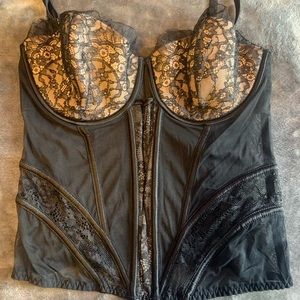Victoria’s Secret Black Floral Lace Corset with Underwire and Unlined Cups